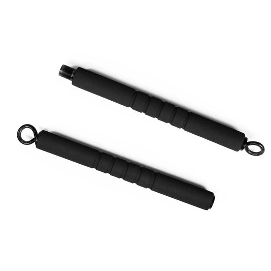 Black foam-covered VersaFit 360 Power Sit-Up Bar handles on white background