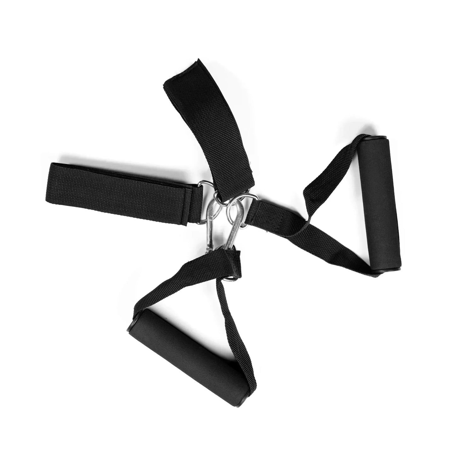 Black VersaFit 360 sit-up bar handles with wrist straps and metal hooks on white background